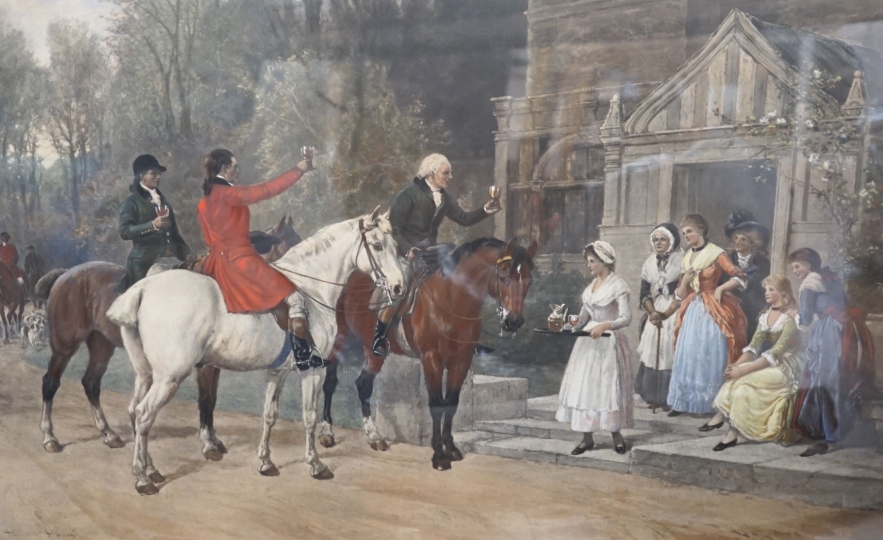 Two equestrian coloured prints - ‘’The Toast’’ and ‘’The Kings Derby (1909), The latter 49.5 cm x 76 cm
